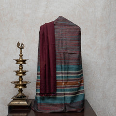 Handweaved Woollen Tussar Kurta With Kutchi Weave & Handwoven Woollen Stole With Mirror Handwork