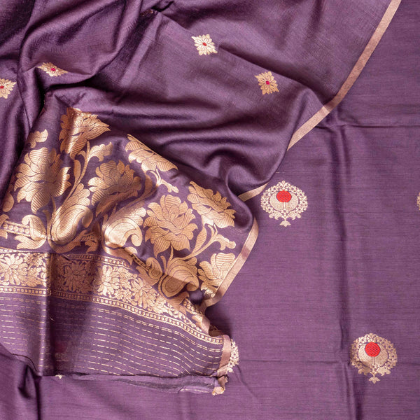 Handloom Handwoven Muga Silk Kurta - Bottom Fabric With Kadwa Weave & Handwoven Muga Silk Dupatta