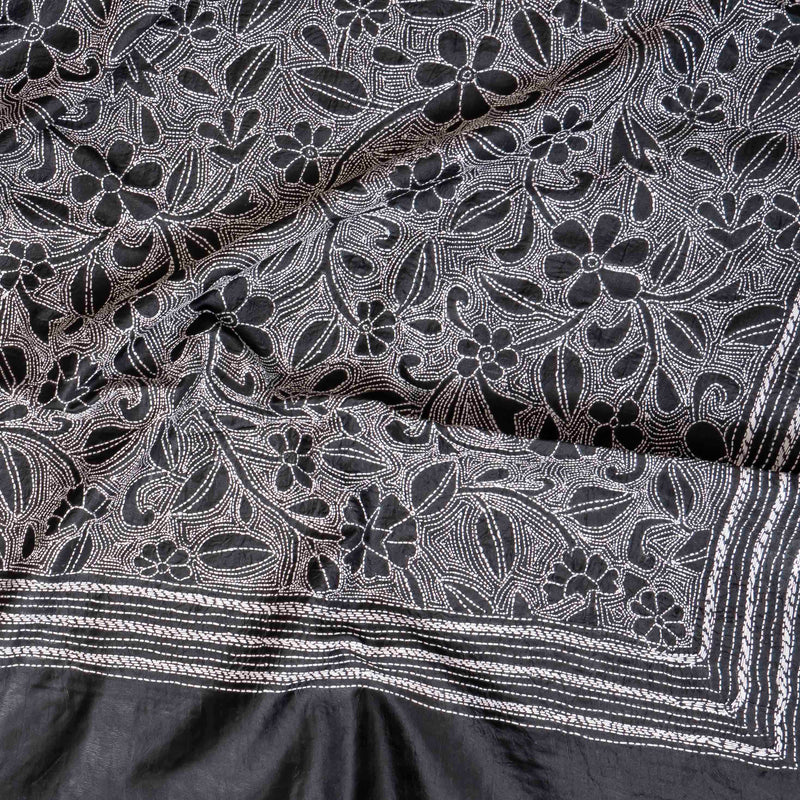 Hand Embroidery Kantha Silk Dupatta