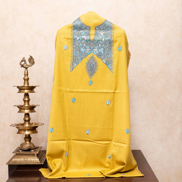 Woollen Kashmiri Hand Embroidered Kurta Fabric, Woollen Plain Bottom & Wollen Hand Embroidered Stole