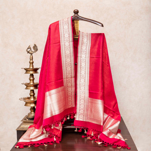 Handloom Muga Silk Kadwa Booty Kurta Fabric & Moga Silk Bottom With Pure Satin Silk Handloom Tanchoi Banarasi Dupatta