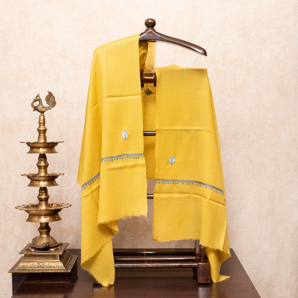 Woollen Kashmiri Hand Embroidered Kurta Fabric, Woollen Plain Bottom & Wollen Hand Embroidered Stole