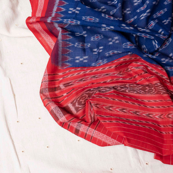 Elegant Handloom Kala Cotton Suit Set with Mirror Work & Ikat Dupatta