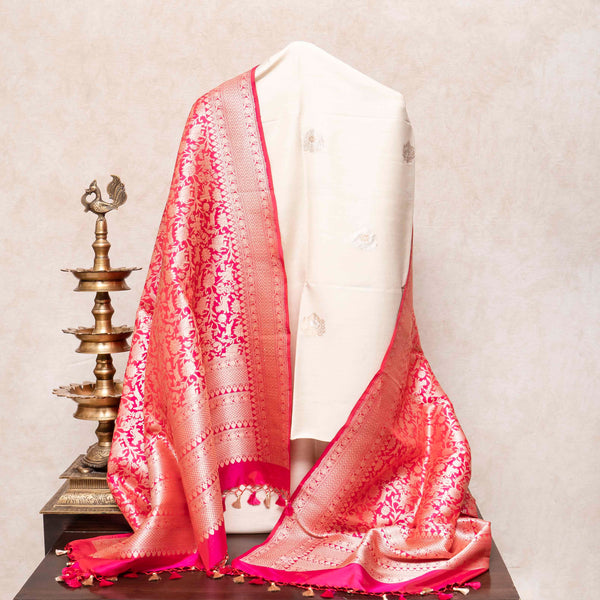 Handloom Muga Silk Kurta Bottom Fabric With Handloom Pure Banarasi Shikargah Katan Silk Dupatta