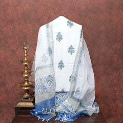 Serene Sky Handblock Cotton Suit Set with Kota Doria Dupatta
