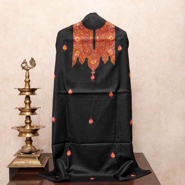 Woollen Kashmiri Hand Embroidered Kurta Fabric, Woollen Plain Bottom & Wollen Hand Embroidered Stole