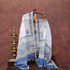 Serene Sky Handblock Cotton Suit Set with Kota Doria Dupatta