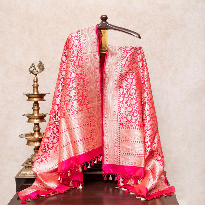 Handloom Muga Silk Kurta Bottom Fabric With Handloom Pure Banarasi Shikargah Katan Silk Dupatta