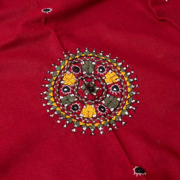 Handwoven Red Woollen Shawl With Mirror Work