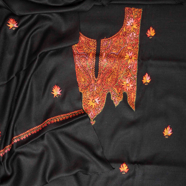 Woollen Kashmiri Hand Embroidered Kurta Fabric, Woollen Plain Bottom & Wollen Hand Embroidered Stole
