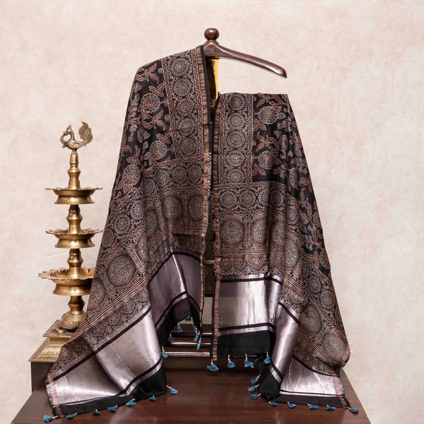 Hand Block Ajrakh Chanderi Silk Dupatta
