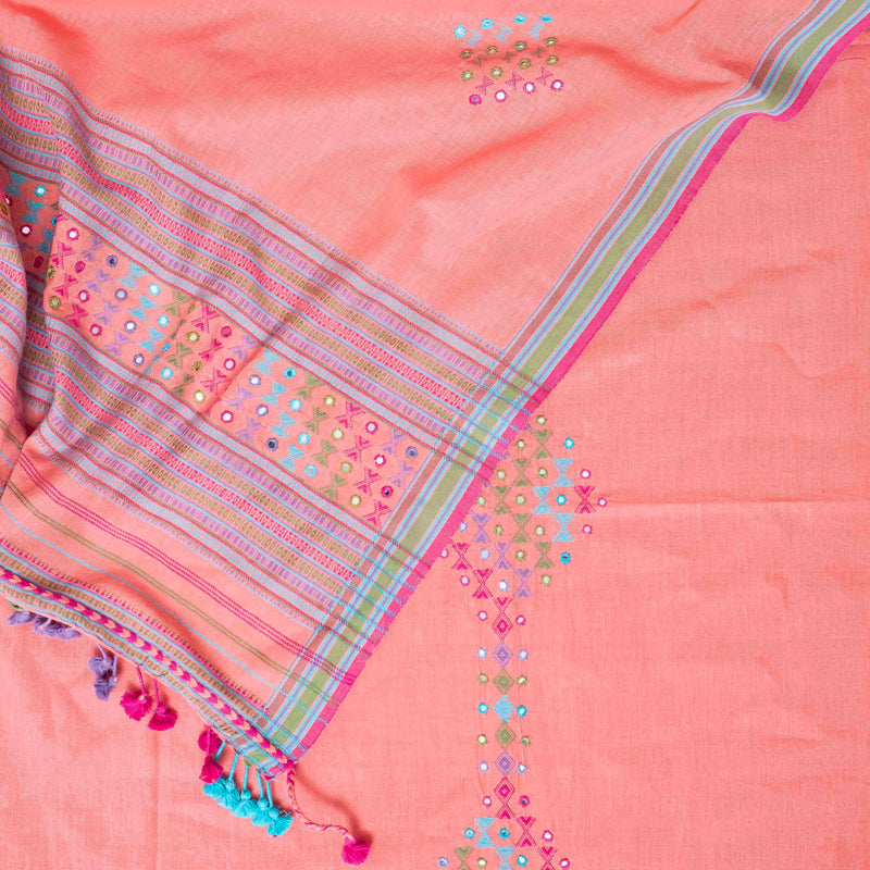Handloom Kala Cotton Kurta Fabric With Mirror Work, Handloom Kala Cotton Bottom & Handloom Kala Cotton Designer Dupatta