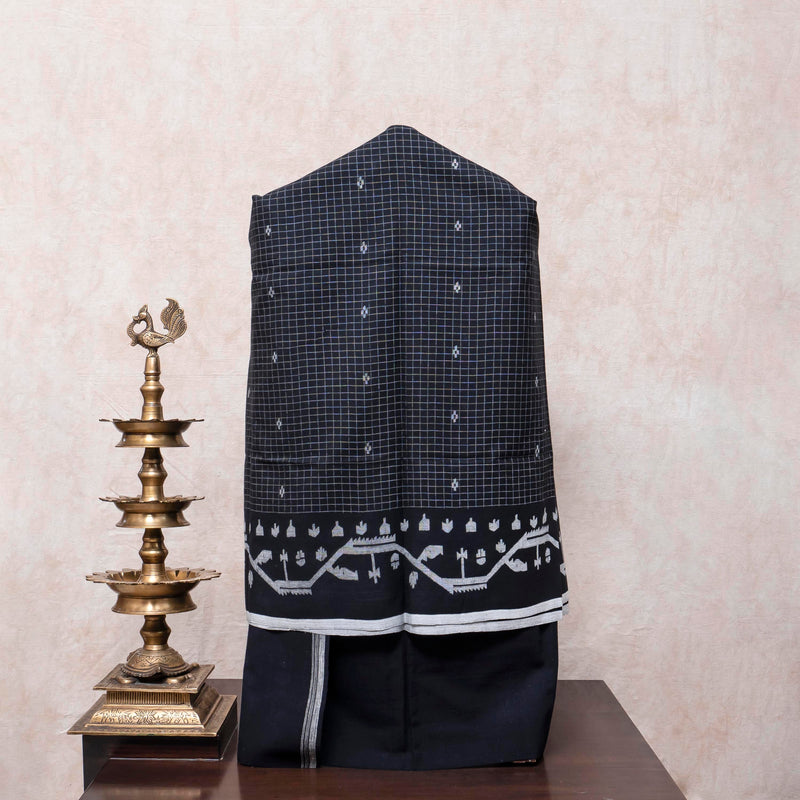 Handloom Jamdani Kurta, Kala Cotton Bottom & Handloom Tussar Silk Dupatta