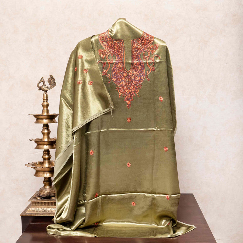 Kashmiri Hand Embroidery Mashru Silk Kurta Fabric