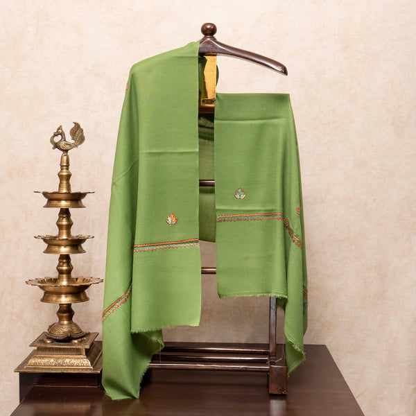 Woollen Kashmiri Hand Embroidered Kurta Fabric, Woollen Plain Bottom & Wollen Hand Embroidered Stole