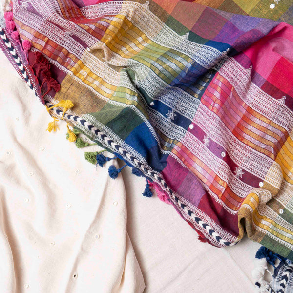Rainbow Charm Handloom Kala Cotton Suit Set with Mirror Work