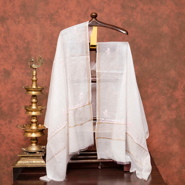 Mul Chanderi Kurta Fabric With Chikankari Hand Embroidery & Mul Chanderi Chikankari Dupatta