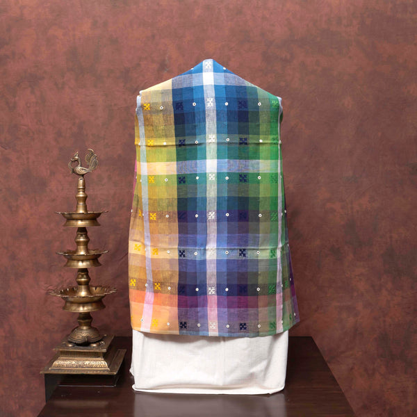 Handloom Heritage Multicolour Check Suit with Embroidery & Linen Dupatta