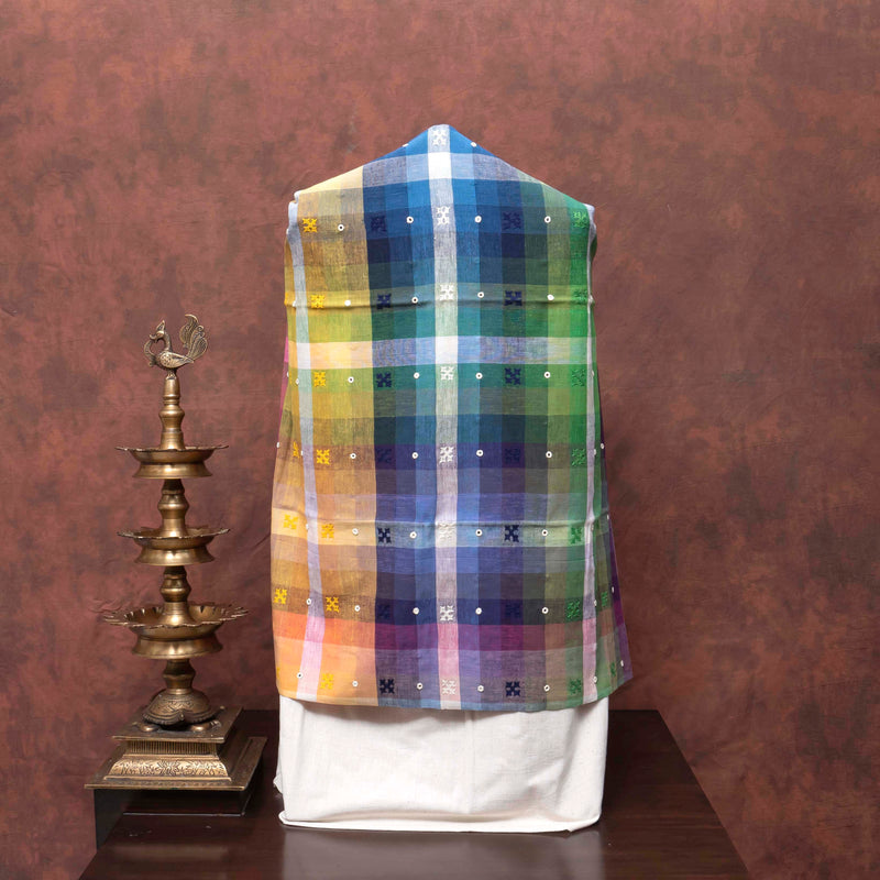 Handloom Heritage Multicolour Check Suit with Embroidery & Linen Dupatta