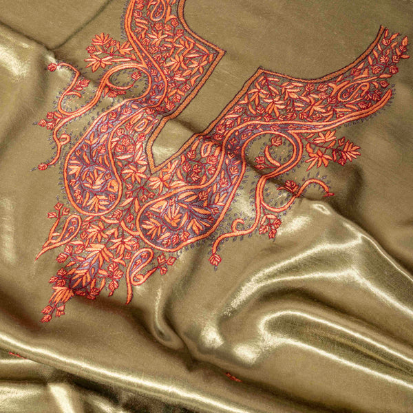 Kashmiri Hand Embroidery Mashru Silk Kurta Fabric