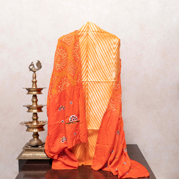 Sunburst Orange Chanderi Shibori Kurta Set with Embroidered Gajji Silk Bandhej Dupatta