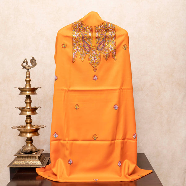 Woollen Kashmiri Hand Embroidered Kurta Fabric, Woollen Plain Bottom & Wollen Hand Embroidered Stole