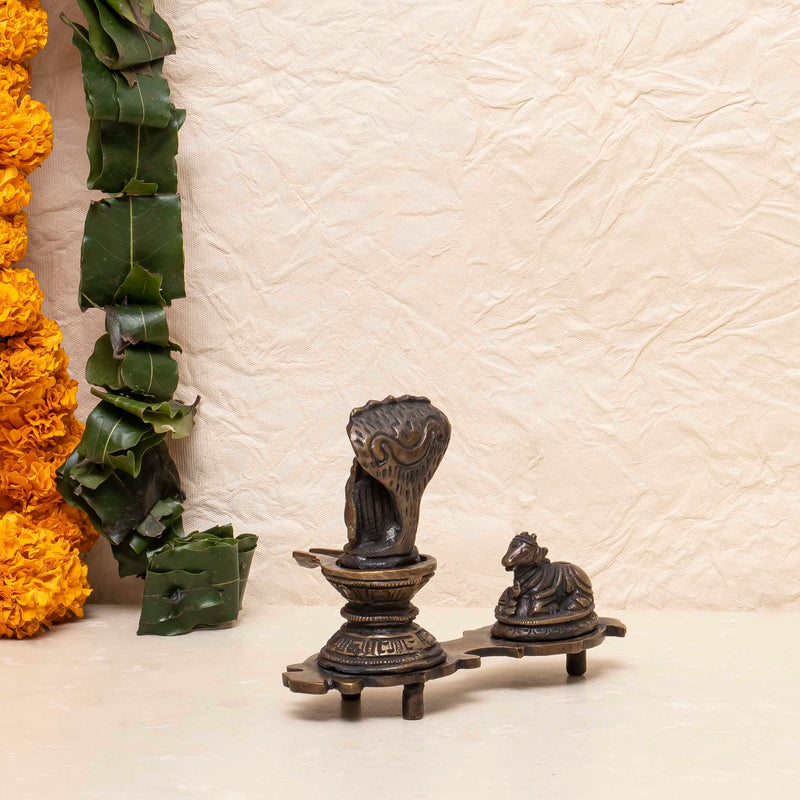 Brass Shiva Lingam With Nandi Statue
