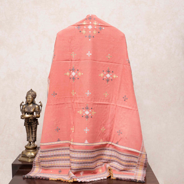 Handwoven Woollen Shawl With Mirror Work