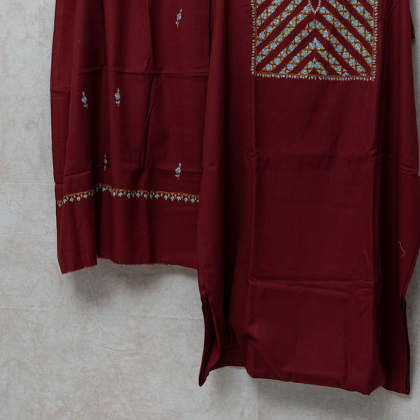 Maroon Kashmiri Hand Embroidered Woollen Kurta & Bottom Fabric With Kashmiri Embroidery Wollen Stole