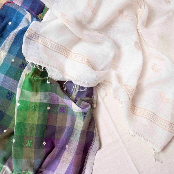 Handloom Heritage Multicolour Check Suit with Embroidery & Linen Dupatta