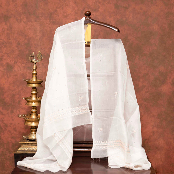 Organza Silk Chikankari Kurta Fabric With Mukaish & Organza Silk Chikankari Dupatta