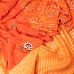 Sunburst Orange Chanderi Shibori Kurta Set with Embroidered Gajji Silk Bandhej Dupatta