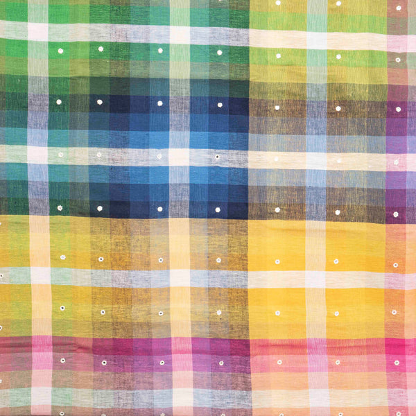 Handloom Kala Cotton Multicoloured Check Kurta Fabric With Mirror Work