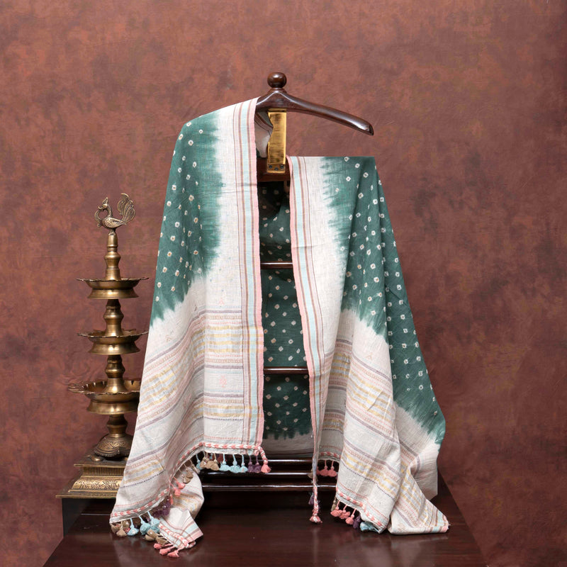 Handloom Kala Cotton Bandhani Kurta & Dupatta Set with Mirror Work