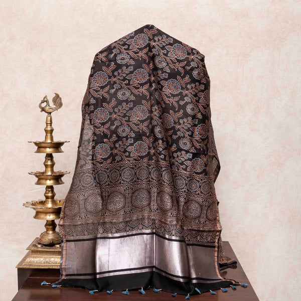 Hand Block Ajrakh Chanderi Silk Dupatta