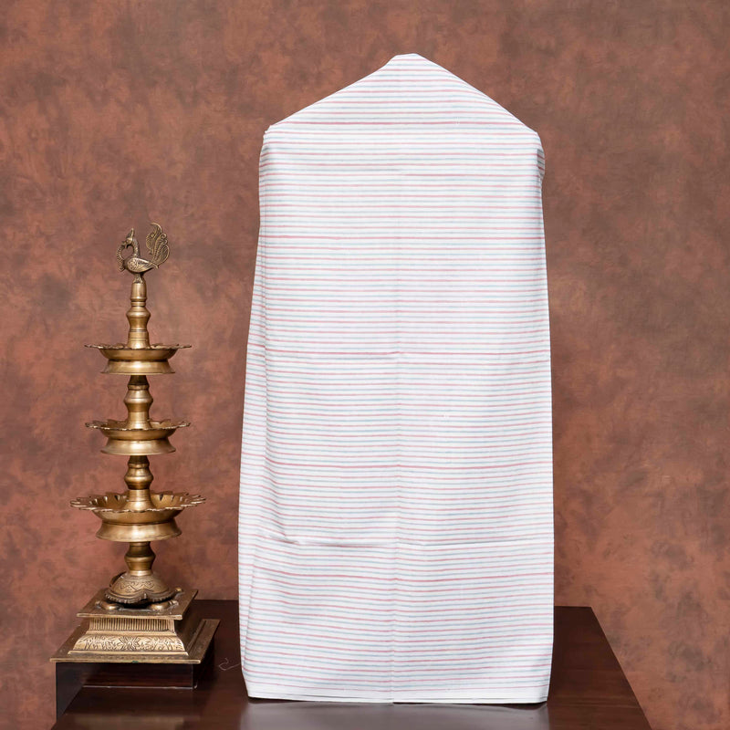 Handloom Cotton Kurta Fabric With Kashmiri Hand Embroidery & Cotton Bottom Fabric With Hand Block