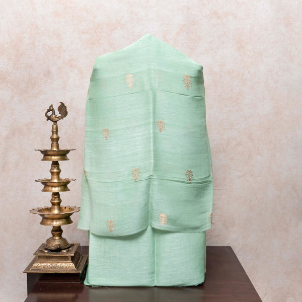 Pastel Mint Handloom Linen Silk Set with Kadwa Weave Detailing