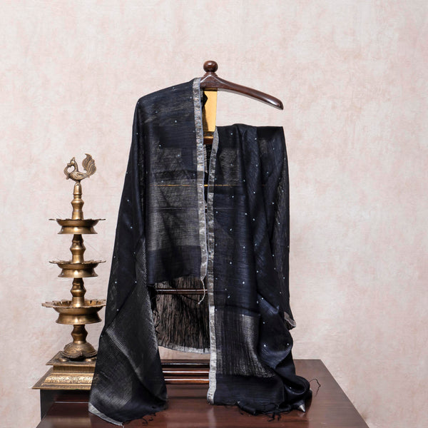 Handloom Jamdani Kurta, Kala Cotton Bottom & Handloom Tussar Silk Dupatta