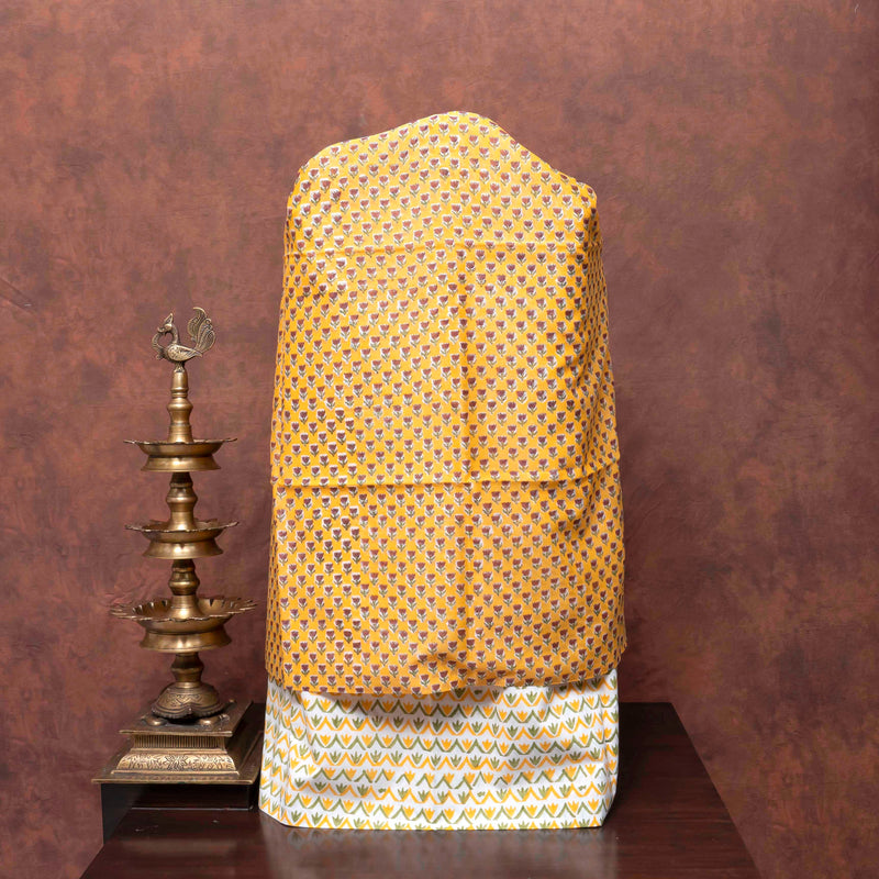 Sunlit Bloom Hand Block Chanderi Suit Set