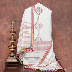 Handloom Kala Cotton Kurta Fabric With Mirror Work, Handloom Kala Cotton Bottom & Handloom Kala Cotton Designer Dupatta