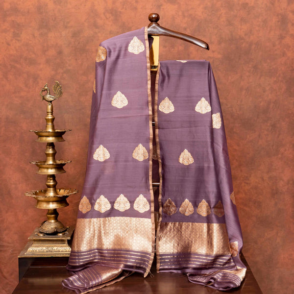 Handloom Linen Kurta Fabric, Handloom Linen Bottom Fabric With Golden Stripes & Handloom Cotton Silk Dupatta With Kadwa Weave