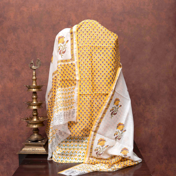 Sunlit Bloom Hand Block Chanderi Suit Set
