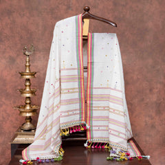 Handloom Kala Cotton Kurta Fabric With Mirror Work, Handloom Kala Cotton Bottom & Handloom Kala Cotton Designer Dupatta