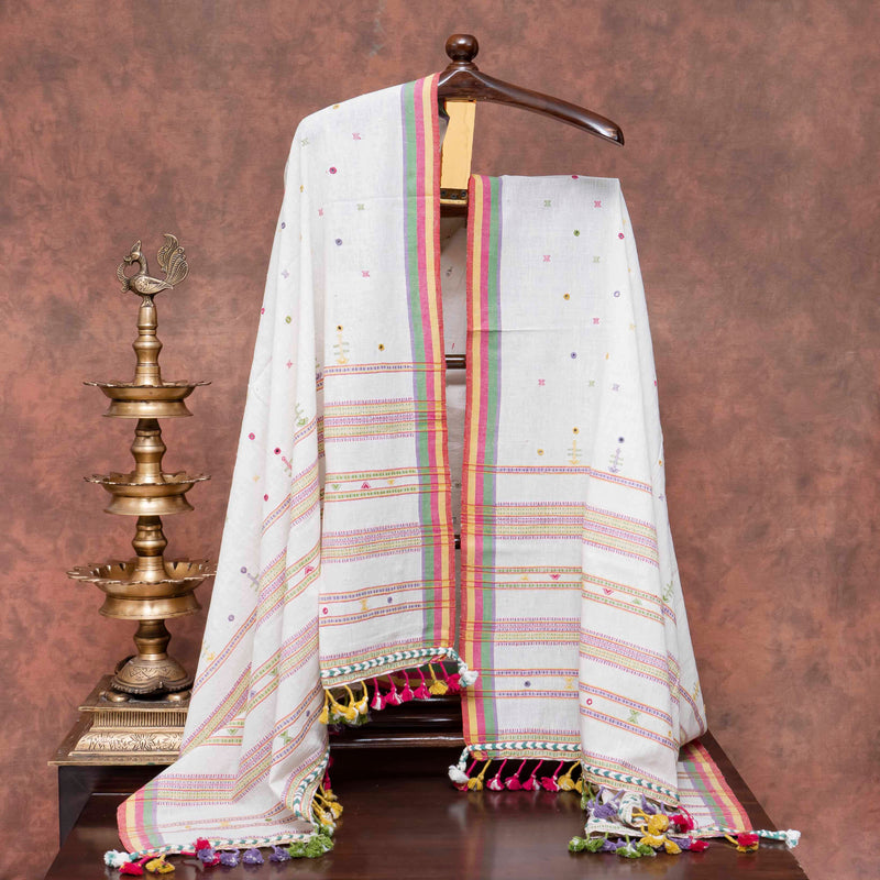 Handloom Kala Cotton Kurta Fabric With Mirror Work, Handloom Kala Cotton Bottom & Handloom Kala Cotton Designer Dupatta