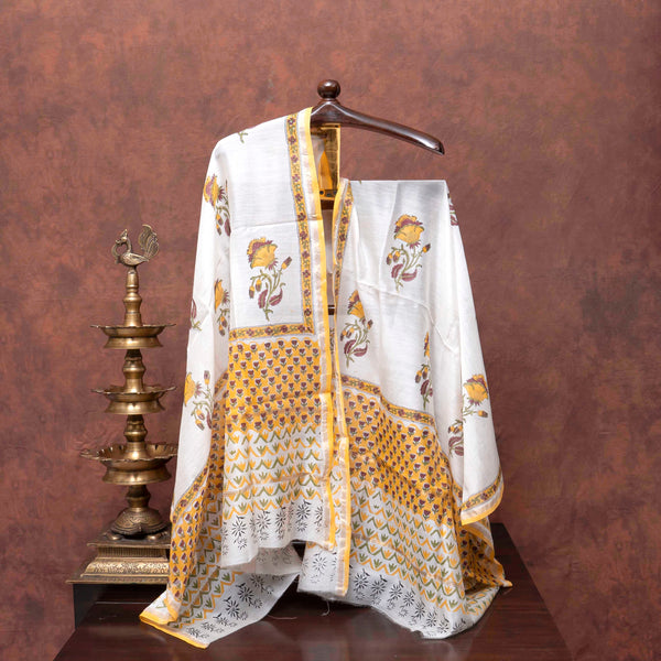 Sunlit Bloom Hand Block Chanderi Suit Set