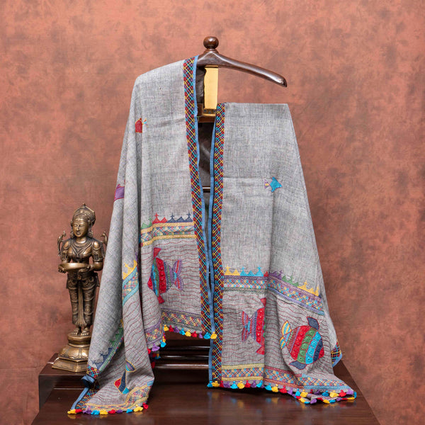 Handloom Khadi Cotton With Hand Embroidery Lambani Dupatta
