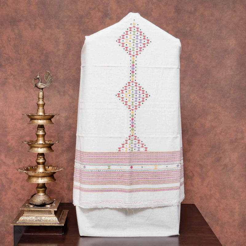 Handloom Kala Cotton Kurta Fabric With Mirror Work, Handloom Kala Cotton Bottom & Handloom Kala Cotton Designer Dupatta