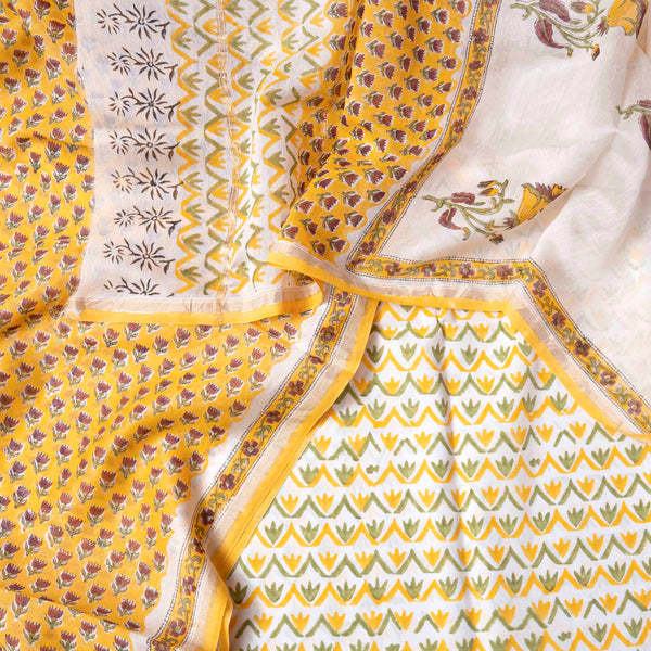 Sunlit Bloom Hand Block Chanderi Suit Set