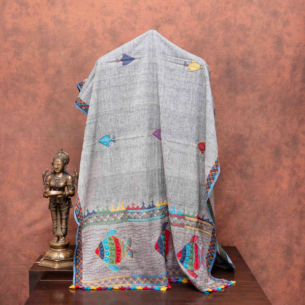 Handloom Khadi Cotton With Hand Embroidery Lambani Dupatta