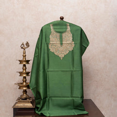 Chanderi Kurta & Dupatta With Kashmiri Sozni Hand Embroidery - Green